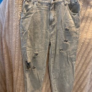 POL Light Gray Distressed Boyfriend Jeans
